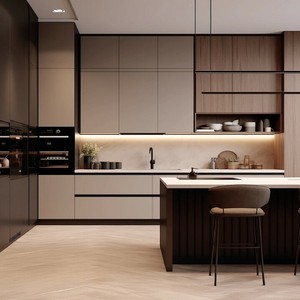 Diseño <span class=keywords><strong>de</strong></span> <span class=keywords><strong>Isla</strong></span> <span class=keywords><strong>de</strong></span> Cocina Semiabierta ME LDK, Muebles Curvos Multifuncionales con Tiradores en J, Resistentes al Agua, Melamina Ecológica - Product Image 3