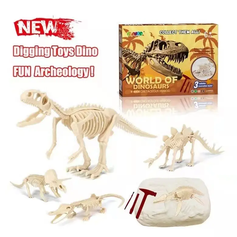 Juego de excavación de dinosaurios para niños, fósil de excavación arqueológica, juego de exploración, juego de ciencia, juegos de esqueleto, novedad