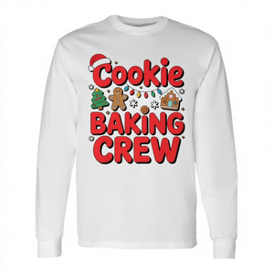 T-shirt a maniche lunghe Cookie Baking Crew con design natalizio in stile gingerbread, girocollo unisex per adulti, stampa digitale - Product Image 2