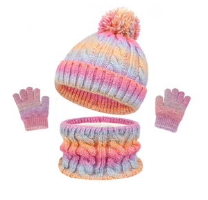 CUSTOM Children Knitted <b>Hat</b> <b>Scarf</b> Gloves Set Rainbow Striped 3 Piece Warm Winter Wear Hand Made Acrylic TOOHOO - Product Image 1