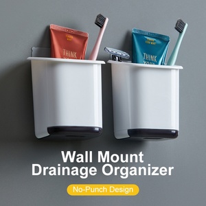 Removable Drill-Free <b>Wall</b> <b>Mounted</b> Plastic Suction Cup Toothbrush Holder for Bathroom <b>Storage</b> <b>Bins</b> Caddy Organize - Product Image 3