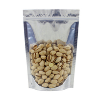 Bolsa de pie de aluminio de fábrica con frente transparente y reverso plateado para envasar patatas fritas, azúcar y gelatina, con cierre de cremallera