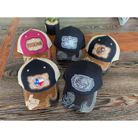 Topi Trucker Bordir Patch Kulit Imitasi Gaya Barat dengan Pinggiran Distressed, Custom, Jaring di Belakang, Gorra Bordada Vaquera, Topi Kulit Palsu