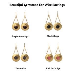 Pendientes de piedras preciosas de amatista púrpura hechos a mano, juego de pinzas chapadas en oro, joyería de piedra redonda, estilo gancho, Pendientes colgantes - Product Image 2