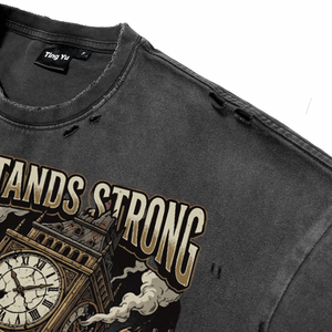 Camisetas Vintage para Hombre, Lavadas con Ácido, Desgastadas, con Estampado DTG, Negras, Estilo Steampunk, con Gráfico de Big Ben, Talla Grande - Product Image 4