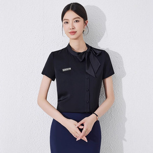 Women's White Chiffon Blouse Slim Fit With Bow And Buttons For Hotel Uniforms - Product Image 2