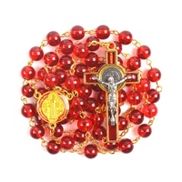 Chapelet Doré Perles en Verre Blanc 8mm Saint Benoît, Rosaires Catholiques, Collier Croix