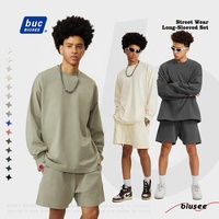 Groothandel Op Maat Gemaakt Oem Hoge Kwaliteit Zwaargewicht Oversized 100% Katoenen Shirt Met Lange Mouwen En Korte Broek Sets