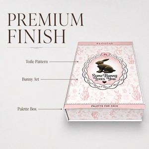 Scatola di Carta per Palette Trucco di Lusso con Motivo Coniglio e Cioccolato, Design 'Some Bunny Loves You', OEM Etichetta Privata, Vendita all'Ingrosso - Product Image 2