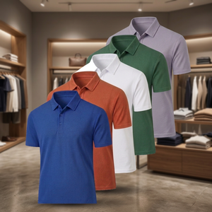 Polo en piqué uni pour homme, manches courtes, décontracté, tricoté, coupe classique, bleu, orange, blanc, vert, violet - Product Image 2
