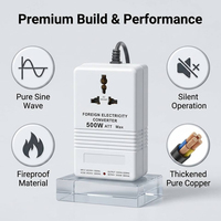 Convertisseur de tension à onde sinusoïdale pure 500W, 8 protections de sécurité, transformateur portable élévateur/abaisseur de tension pour usage domestique, fourni par l'usine