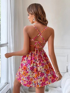 Robe Courte Imprimée Florale Tendance pour Femme – Idéale pour l'Été, Décontractée, Ample, Col en V, Mini-Robe de Plage Sexy pour les Vacances - Product Image 3