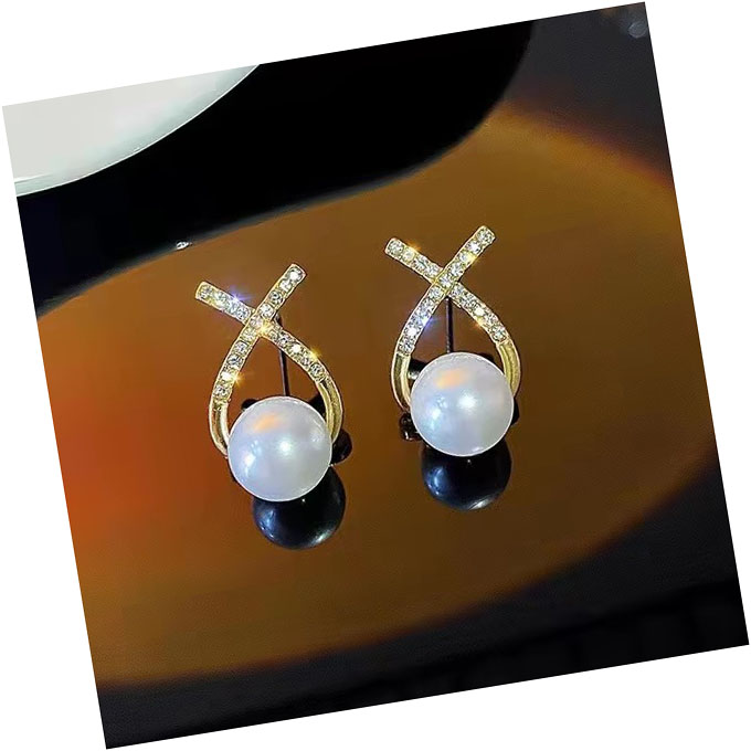 Elegant Fashion 925 Silver Earrings with Big Pearl & Crystals
