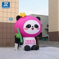 Ours géant gonflable en peluche rose foncé personnalisé avec bambou pour la décoration d'activités romantiques en plein air