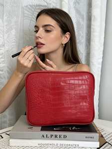 Retro Brown Crocodile Texture Cosmetic <b>Case</b> Portable Luxury Croc Skin Wash Bag Travel Storage Bags <b>Makeup</b> Organizer For Gift - Product Image 6