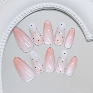 Faux Ongles Réutilisables en Gros, Amande Artificielle Rouge Blanc Marron Tacheté, Style Euro-Américain, à Presser - Product Image 3
