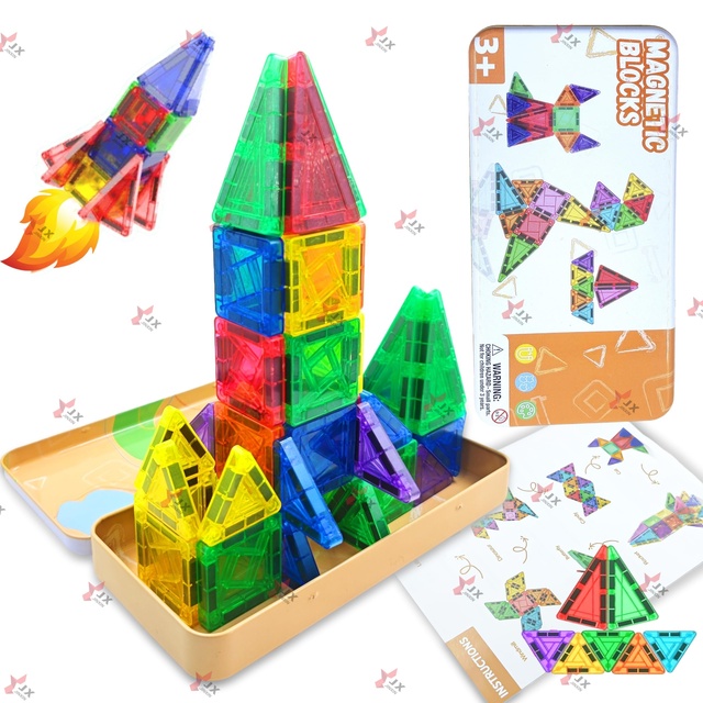 2025 Trending 26Pcs Tin Box Magnetic Building Blocks Portable Magnet Tiles Toy Travel Set 3.75CM Mini Magnetic Tiles for Kids