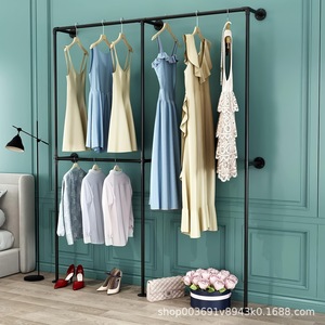 Porte-vêtements mural double barre en métal noir pour armoire, qualité supérieure, acier au carbone, forme rectangulaire - Product Image 1