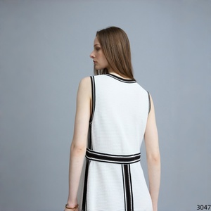Abito lungo estivo da donna, nuovo arrivo, stile retrò, senza maniche, <span class=keywords><strong>in</strong></span> <span class=keywords><strong>maglia</strong></span>, scollo a V, con bordo a contrasto, linea ad A, orlo <span class=keywords><strong>svasato</strong></span>, casual, per vacanze - Product Image 3