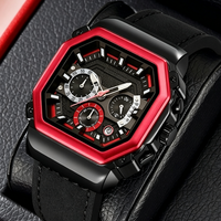 Montre à quartz chronographe carrée pour homme, bracelet en cuir, montre de sport pour homme, calendrier analogique, montre-bracelet décontractée