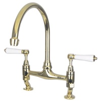 Robinet de cuisine de luxe classique antique en laiton doré à double poignée de haute qualité