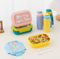 Ensemble de boîte à lunch pour enfants avec bouteille d'eau, boîte à sandwich, cuillère et fourchette, en plastique micro-ondable