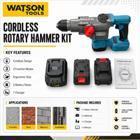 Kit de marteau perforateur sans fil pour béton, fourni par l'usine, avec 2 batteries et 1 chargeur, OEM ODM