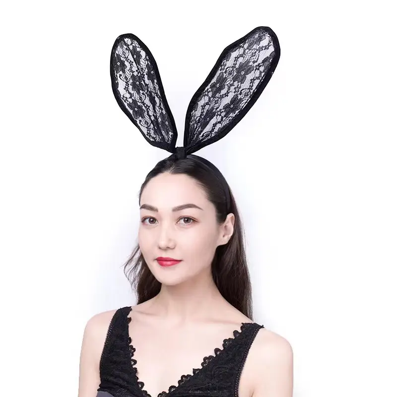 Popular hair accessories in European and American nightclubs Black Lace rabbit ears women's hair hoop