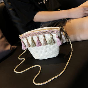 Sac en paille fourre-tout décontracté d'été pour femmes, sac de plage à bandoulière avec pompon, sac de plage pour adolescentes, bohême, nouvelle collection 2025 - Product Image 6