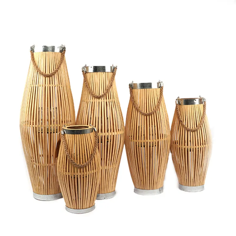 Fabriek Prijs Decoratieve Bamboe Weave Lantaarns Outdoor Lantaarn Door Toevoeging Rotan Rieten