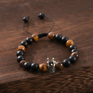 Tiger's Eye <b>Beaded</b> <b>Bracelet</b> With Crown Charm Adjustable For Men Jewelry Spring 2024 Yiwu Origin - Product Image 2