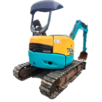 Mini-excavatrice Kubota U30 d'occasion, 3 tonnes, sur chenilles, compacte, pour travaux agricoles et de construction, avec accessoire de préhension.