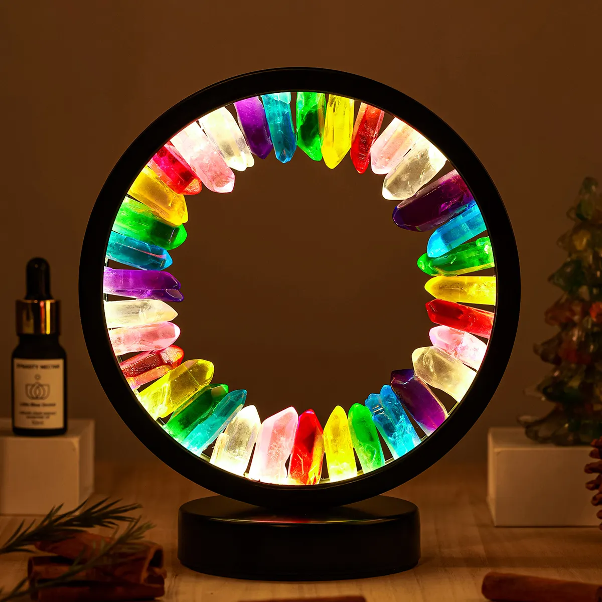 Newest Arrival Popularly Crystal Crafts Angel Aura Point Round Night Light Lamp for Decoration