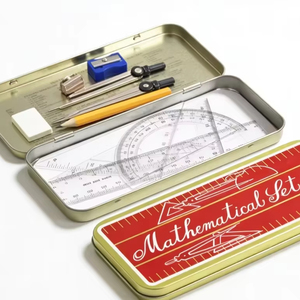 Ensemble de traçage et de division géométrique en gros pour étudiants, 9 pièces, avec boîte métallique, pour le dessin mathématique - Product Image 1