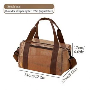 Sac de voyage cylindrique en maille résistant au sable, sac de plage portable à séchage rapide pour l'été, sac à bandoulière, mini sac de voyage, sac de plage avec sangle détachable - Product Image 6