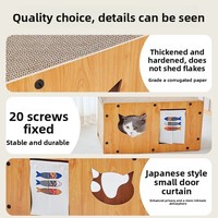 Rascador y Cama para Gatos, Tabla Vertical de Cartón Corrugado Resistente al Desgaste con Campana, Juguete y Casa para Gatos Todo en Uno