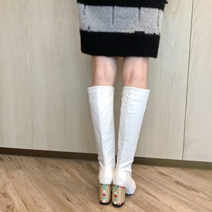 Botas de tacón grueso doradas de lujo para mujer, botas altas hasta la rodilla con punta cuadrada y tacones delicados para dama - Product Image 4