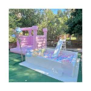 Équipement de jeu doux avec fosse à balles commerciale de châteaux sautant roses avec toboggan pour la fête des enfants - Product Image 1