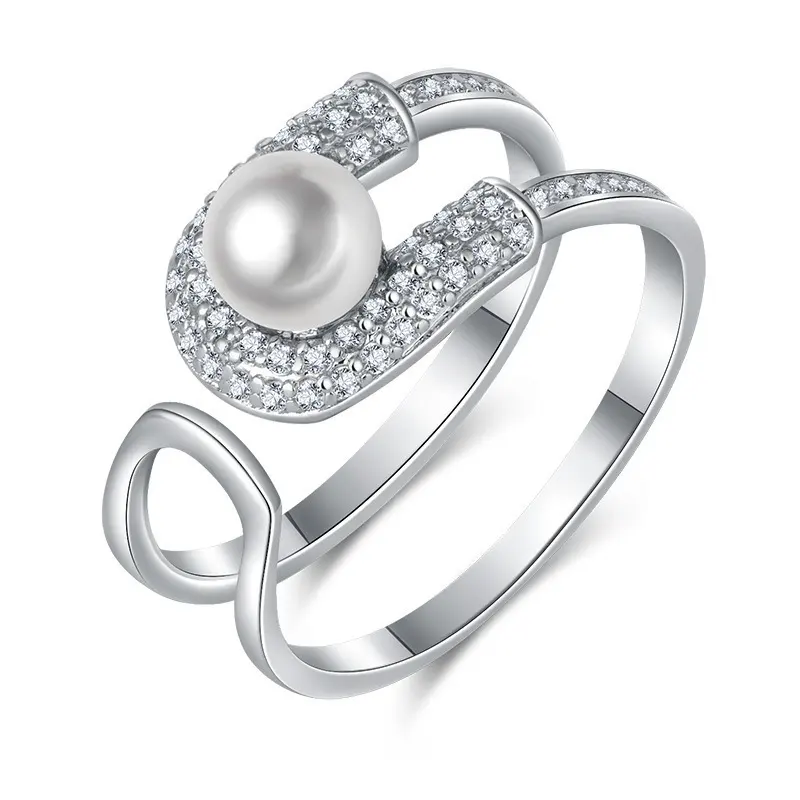 2023 Latest Style Shine Luxury Freshwater Pearl Open Rings Jewelry Double Circle Casual Adjustable Rings For Women Love Gift