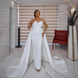 <span class=keywords><strong>Vestidos</strong></span> de Novia de Sirena con Cuentas Aso Ebi, 2 <span class=keywords><strong>en</strong></span> 1, Vestido de Manga Larga con Cola Desmontable, Satén, Hermosos <span class=keywords><strong>Vestidos</strong></span> de Novia Personalizados - Product Image 4