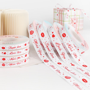 Grosgrain Ribbon White Polyester Printed Miss You Sweet Love Love You Kiss Me Valentine's Day Gift <b>Box</b> Decoration 5H57 - Product Image 1
