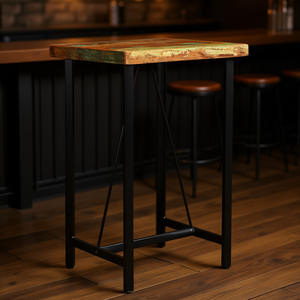 <b>Reclaimed</b> <b>Wood</b> Bar <b>Table</b> Square Industrial Design Black Legs Multicolored <b>Top</b> Home Bar Furniture - Product Image 2
