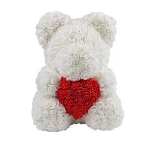Handmade Craft Decorative PE Foam rose bear Graduation Gift With Gift box 40cm Teddy Roses Bear