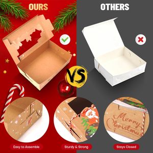 Scatole per Biscotti Natalizi da Regalare, Scatole per Pasticceria con Finestra, 3 Design in Cartone Kraft Marrone per Dolcetti - Product Image 3