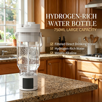 Bouteille d'eau hydrogène SPE PEM neuve en gros d'usine, filtre alcalin pH 7.5, grande capacité 750ML, pour usage domestique et extérieur, rechargeable par USB