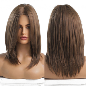Peluca sintética HAIRCUBE, pelucas marrones de longitud media, piezas de <span class=keywords><strong>cabello</strong></span> de fibra resistentes al calor para mujeres, peluca recta - Product Image 1
