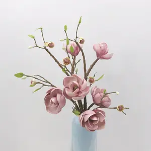 Kunstmatige Magnolia Bloem Schuim Bloem Hoofdjes Enkele Steel Roze Blauwe Middelpunt Bloem Voor Huisdecoratie