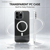 Nouveauté Coque de téléphone magnétique en PC transparente anti-rayures, protection contre les chocs pour iPhone