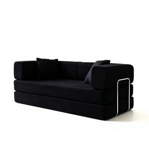 Canapé-lit convertible en velours côtelé noir sans cadre, 2 places, entièrement rembourré en mousse, pour salon - Product Image 1