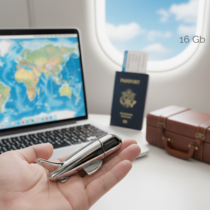 Chiavetta USB a Forma di Aeroplano 16Gb Design in Metallo Regalo da Viaggio - Product Image 3